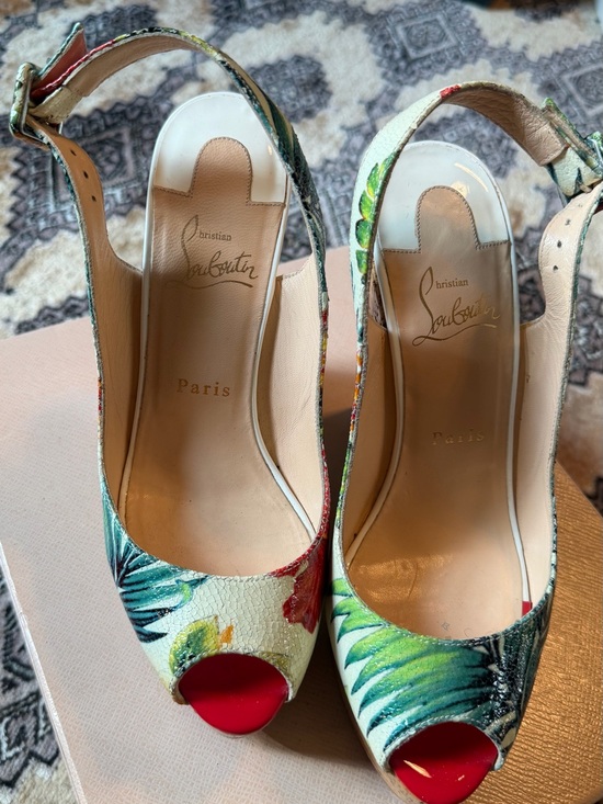 Christian Louboutin Shoes - Christian Louboutin Floral Peep-Toe Slingback Heels in Multicolor